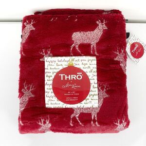Thro Marlo Lorenz Reindeer Print Blanket Throw Red and Silver